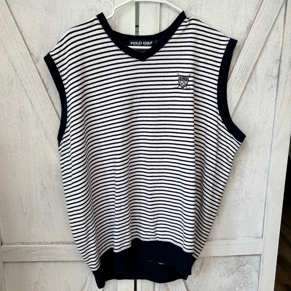 Polo Golf Ralph Lauren Striped Vest Men’s Large Blue White Linen Blend